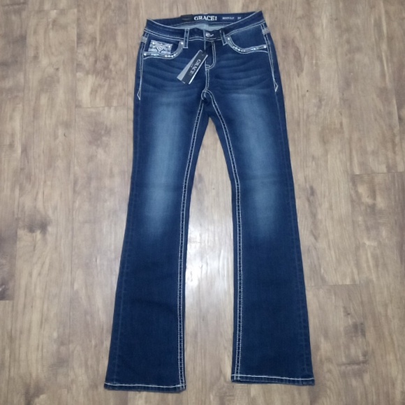 Grace in LA Women's 27 Embroidered Shimmer Boot Cut NWT - Picture 7 of 8